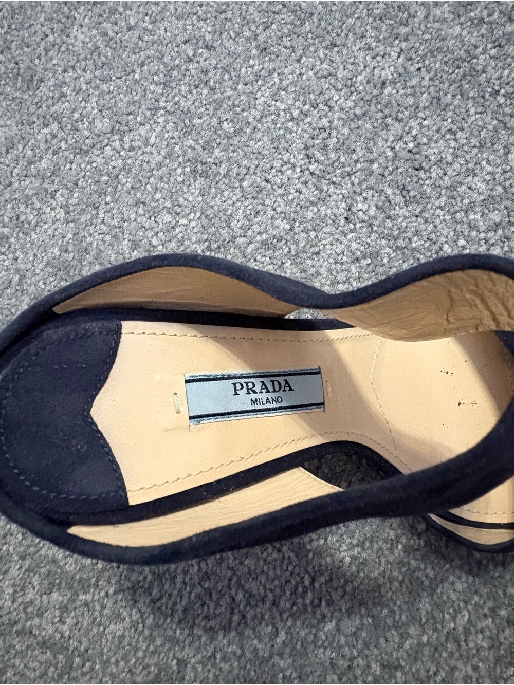 Prada Navy Suede Wedge Slide Sandals - Picture 2 of 4